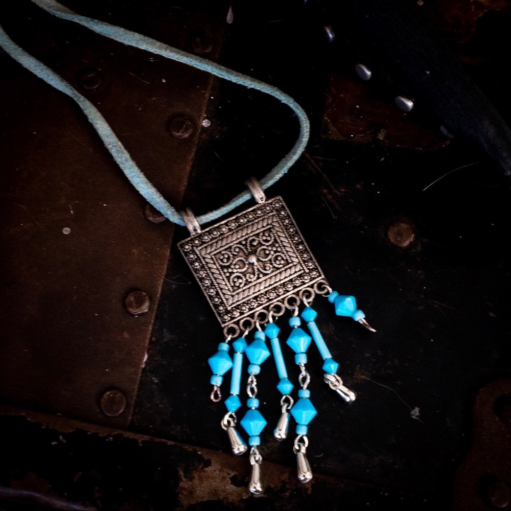 Silver and turquoise ethnic boho necklace